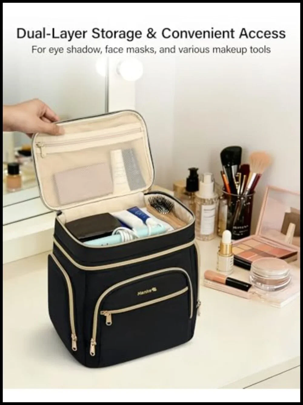 Large Travel Toiletry Bag for Women, Double Layer Organizer with Wide Opening,